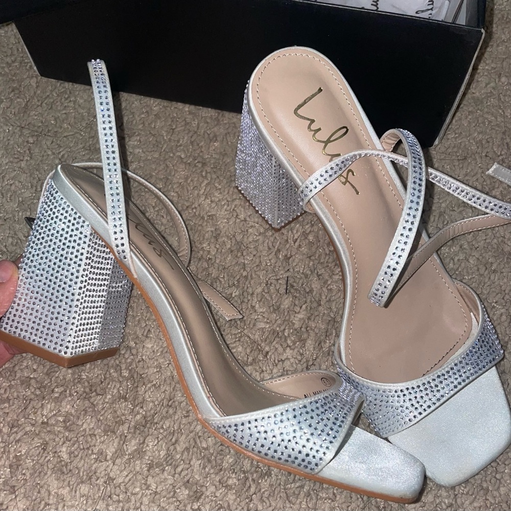 Lulu's Glittering Silver Block Heels